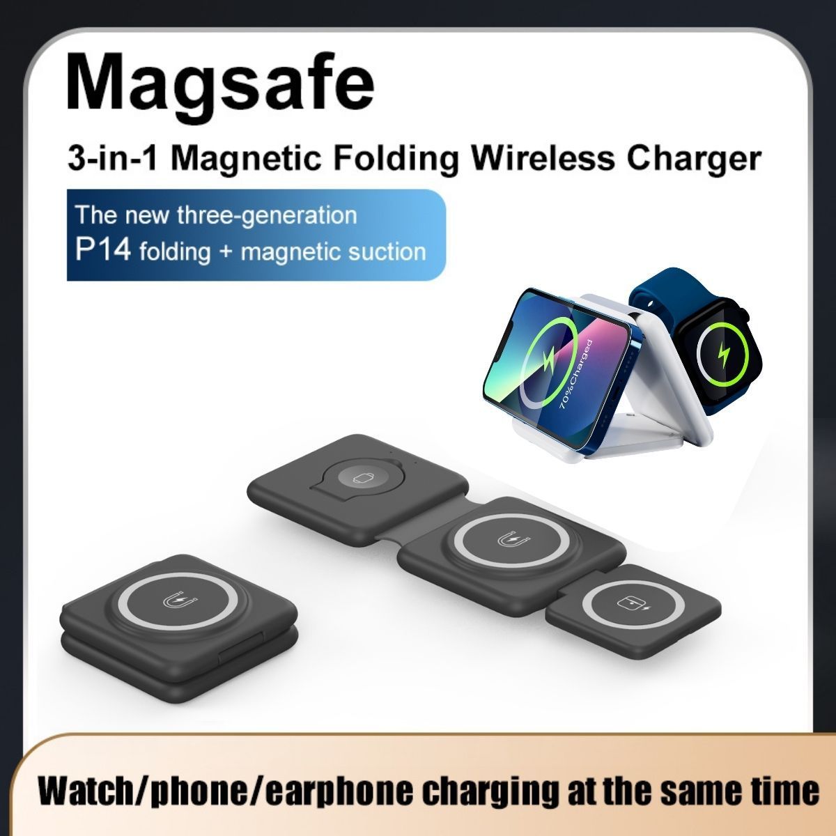 3-in-1 Magnetic Wireless Charging Station – Foldable Charger for iPhone, Apple Watch & AirPods