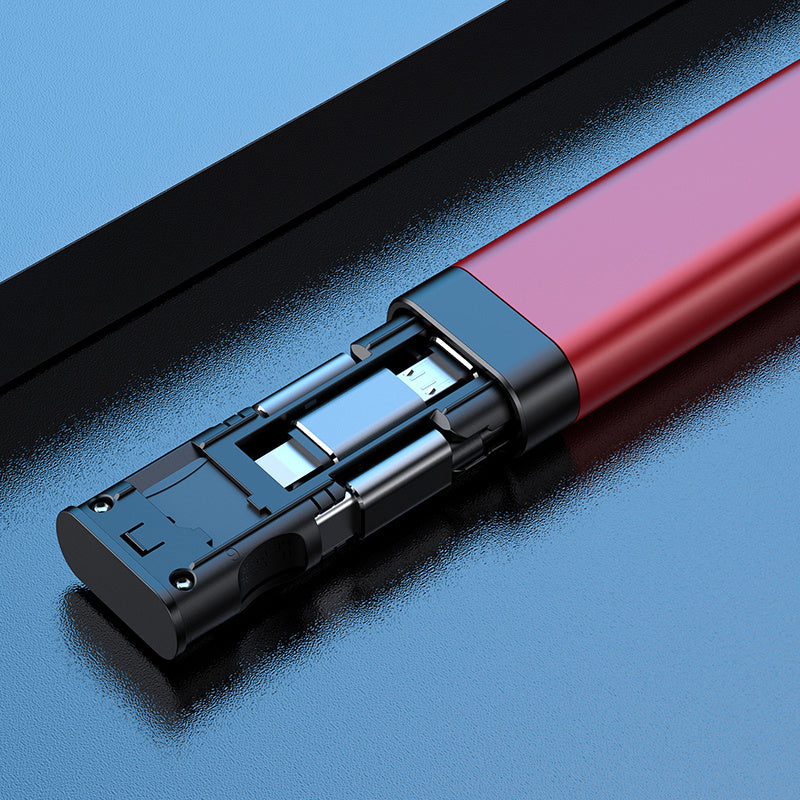 Multifunctional Storage Stick 3-in-1 – Portable Aluminum Alloy Data & SIM Card Organizer | USB Type-C, Micro USB, Lightning | Black & Red