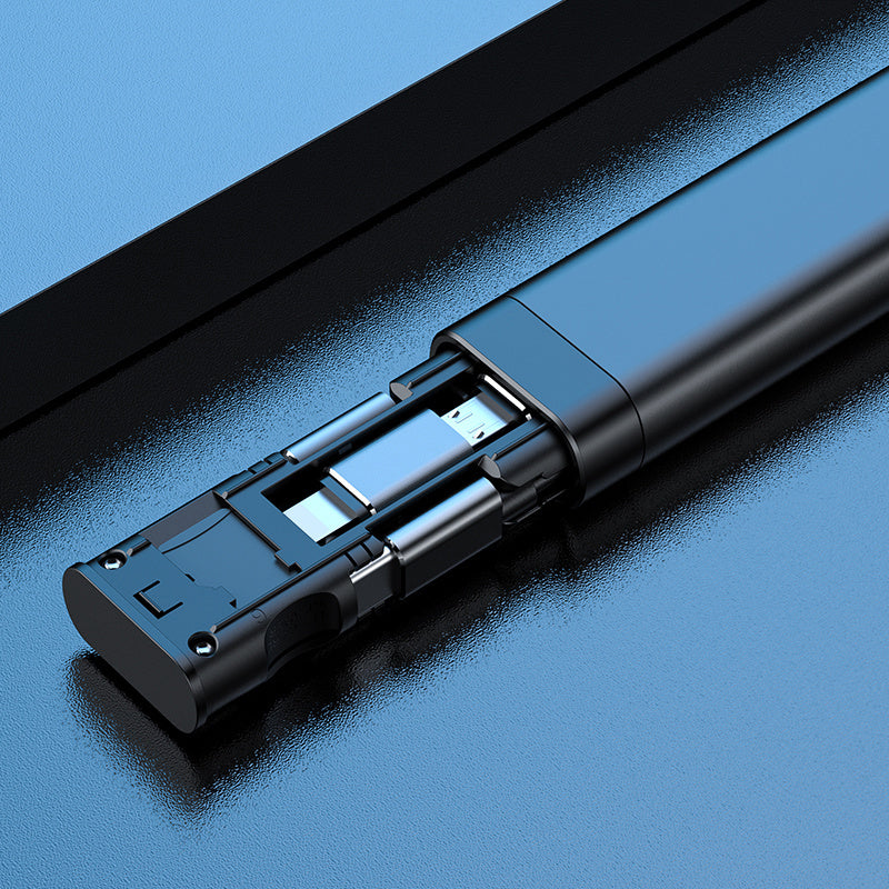 Multifunctional Storage Stick 3-in-1 – Portable Aluminum Alloy Data & SIM Card Organizer | USB Type-C, Micro USB, Lightning | Black & Red