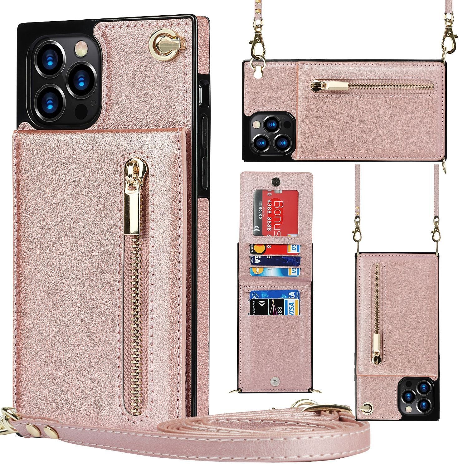 Zippered Phone Case with Crossbody Strap