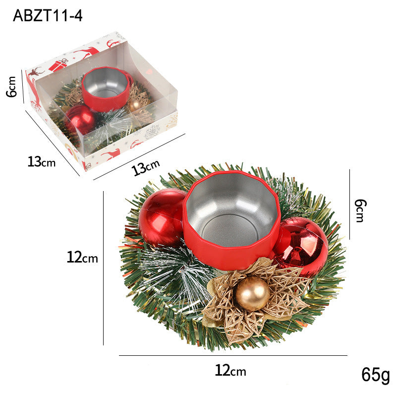 Christmas Candlestick Wreath – Wooden Glass Candle Holder with Red Berry Deco
