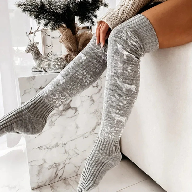 Christmas Thigh-High Socks – Warm Knit Stockings for Women