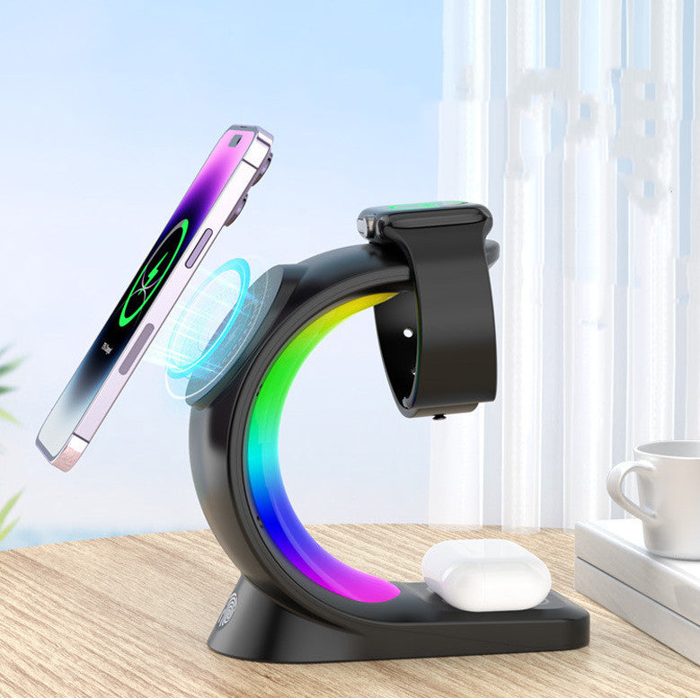 Magnetic Wireless Charging Station with Atmosphere Light | 15W Fast Charging Station for iPhone and AirPods