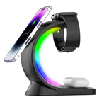 Magnetic Wireless Charging Station with Atmosphere Light | 15W Fast Charging Station for iPhone and AirPods