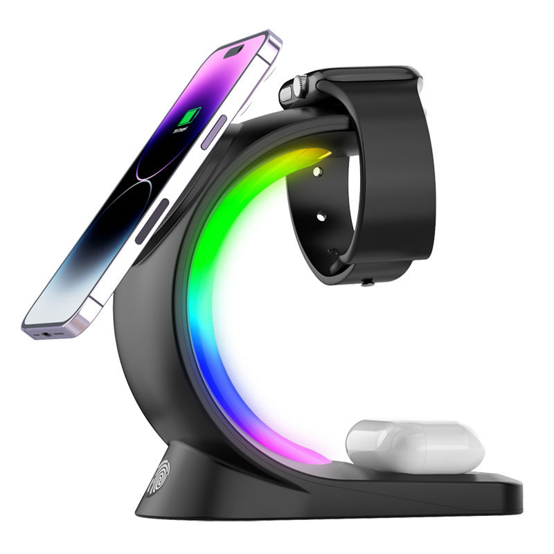 Magnetic Wireless Charging Station with Atmosphere Light | 15W Fast Charging Station for iPhone and AirPods