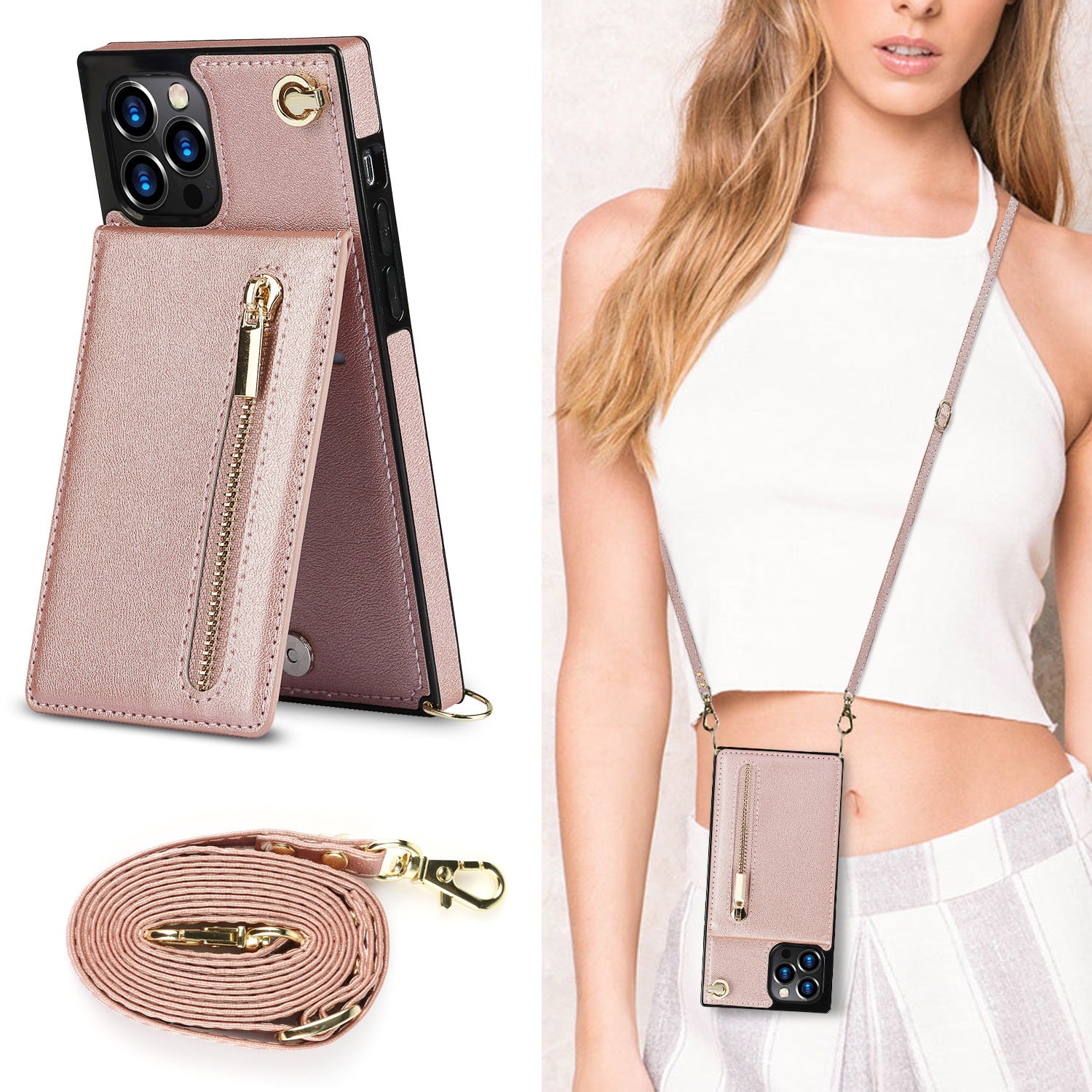 Zippered Phone Case with Crossbody Strap