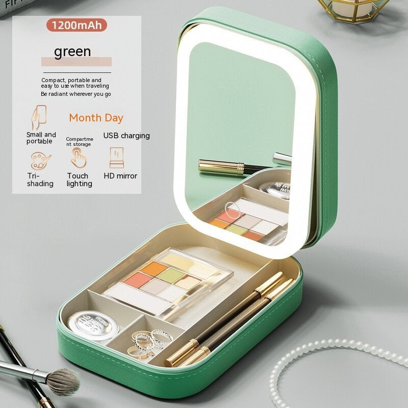 LED Lighted Mirrored Makeup Storage Box