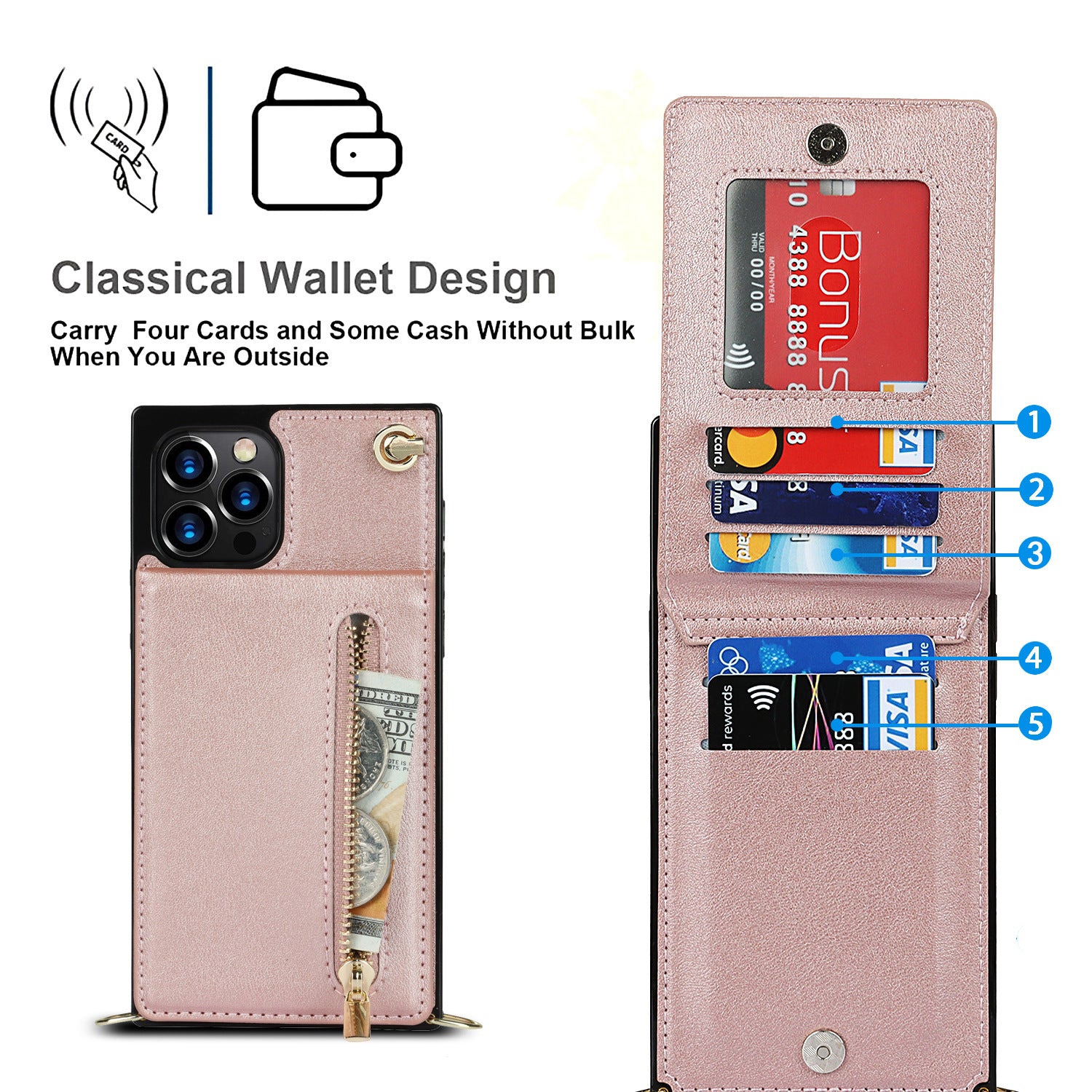 Zippered Phone Case with Crossbody Strap