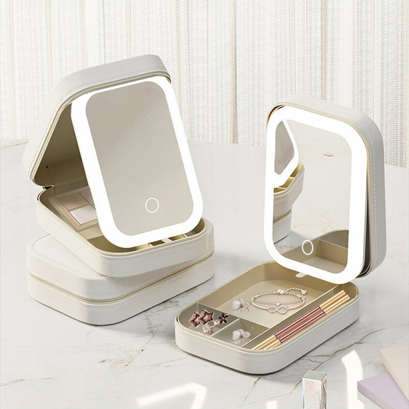 LED Lighted Mirrored Makeup Storage Box