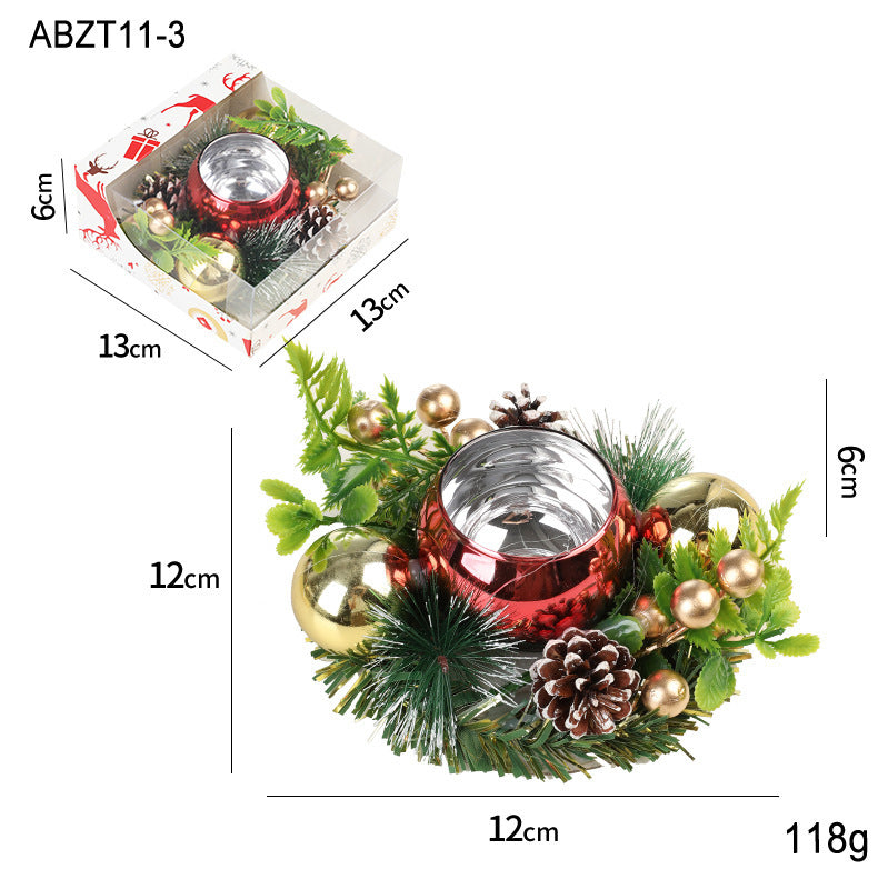 Christmas Candlestick Wreath – Wooden Glass Candle Holder with Red Berry Deco