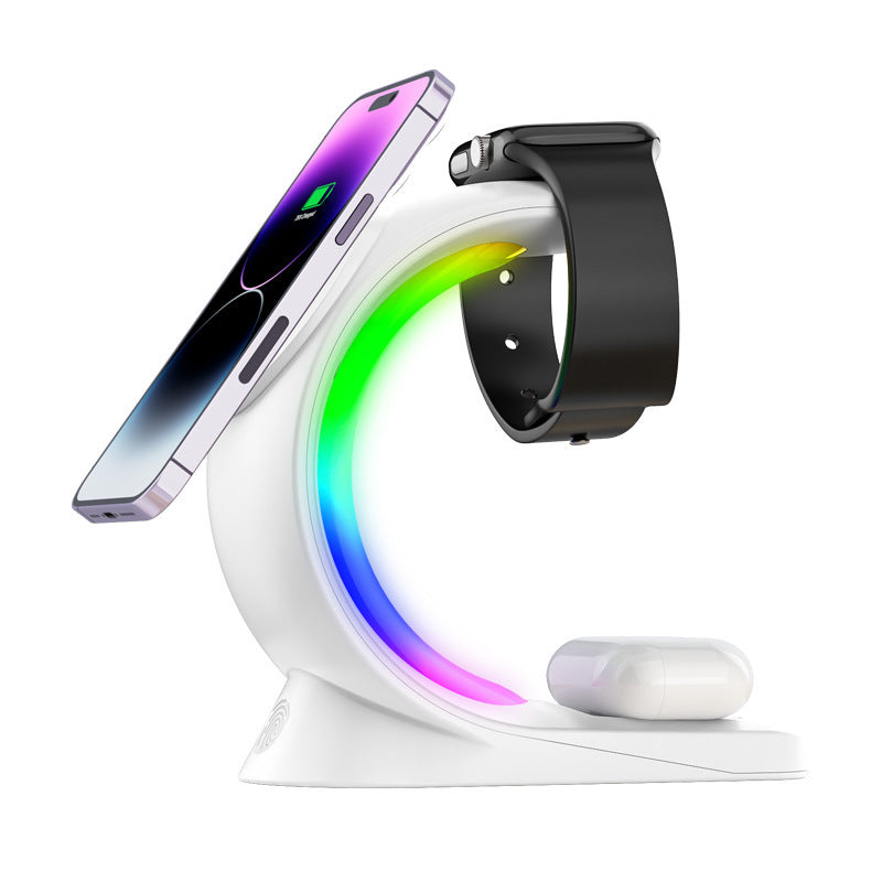 Magnetic Wireless Charging Station with Atmosphere Light | 15W Fast Charging Station for iPhone and AirPods