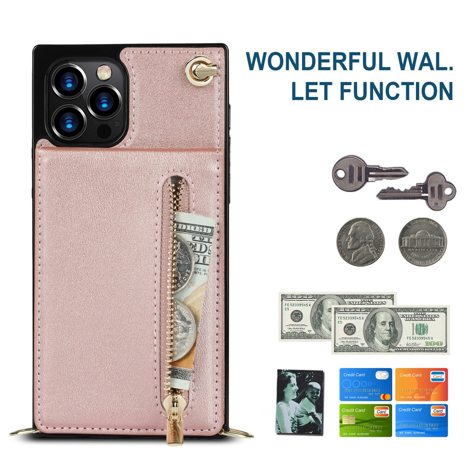 Zippered Phone Case with Crossbody Strap