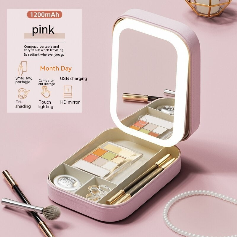 LED Lighted Mirrored Makeup Storage Box